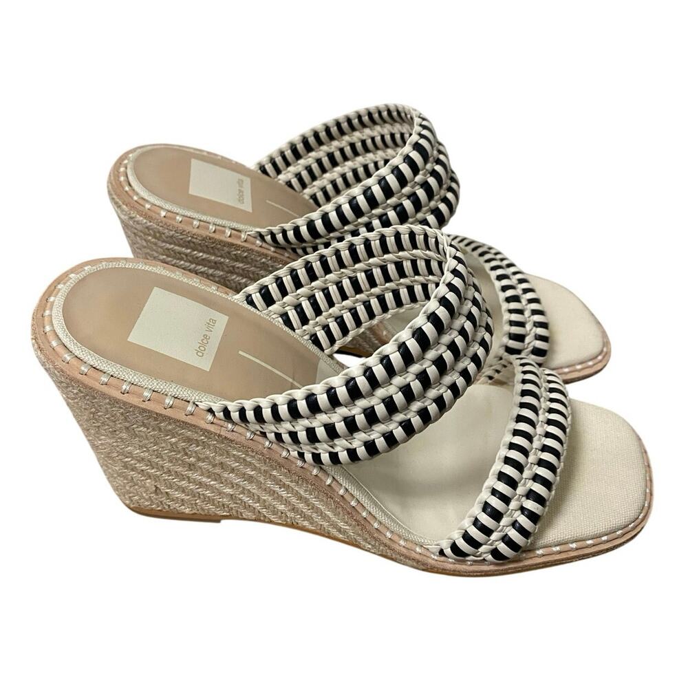Dolce Vita Wedges Black/Nude Woven Leather Straps Sz 10
